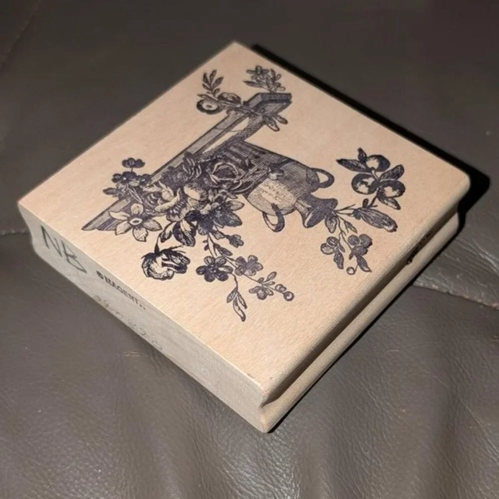 Magenta Wall Shelf Flowers Vase Wood Mounted Rubber Stamp Square Large Wooden